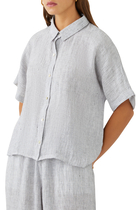 Striped Organic Linen Crinkle Button-Up Shirt
